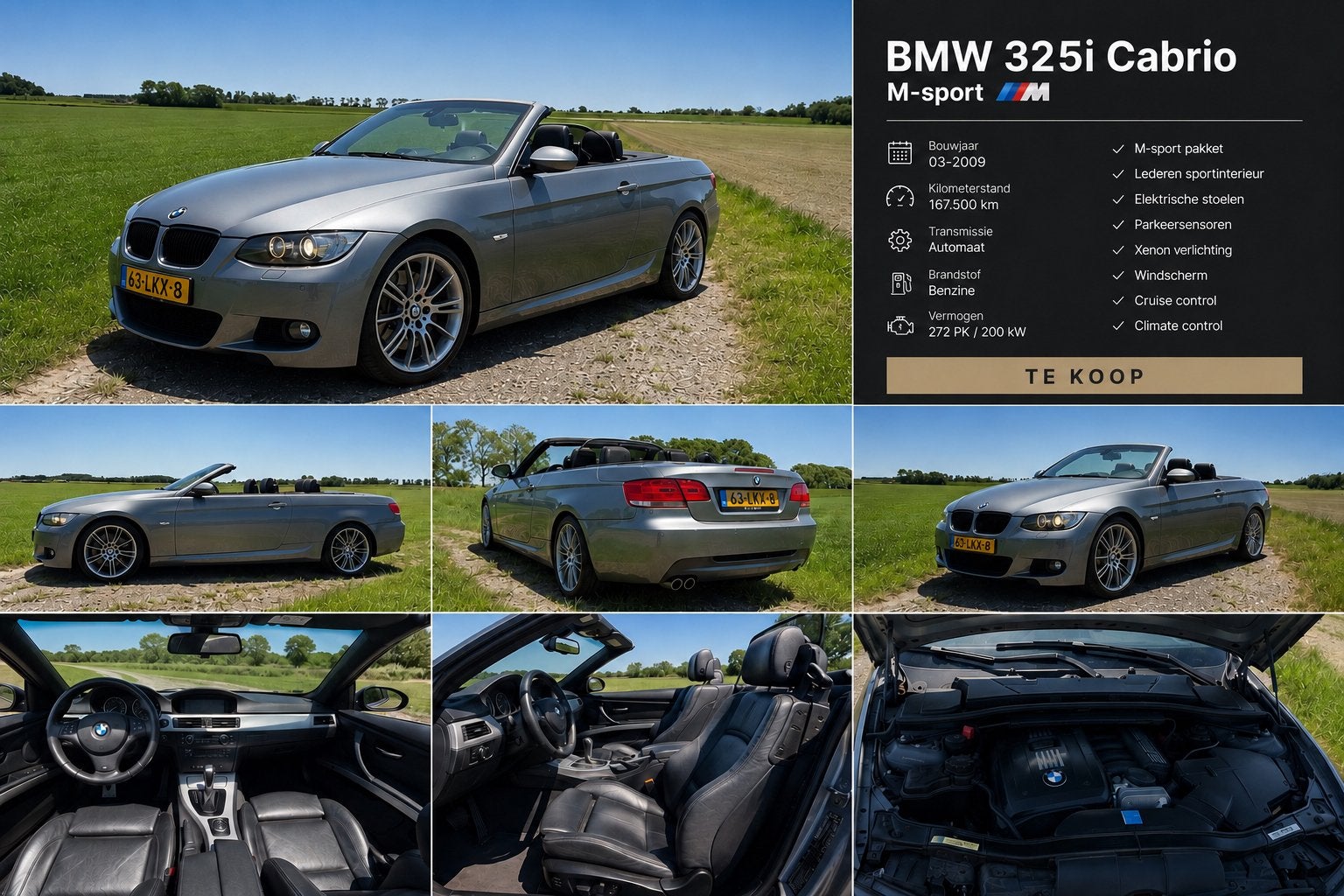 BMW 3-Serie 3.0 I 325 Cabrio High Executive Grijs Top Staat, Achterwielaandrijving, Zwart, Cabriolet, 4 stoelen