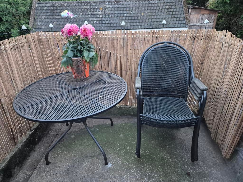 Tuinset met 4 stoelen en kussens, Ophalen, Gebruikt, Tuinset, Overige materialen