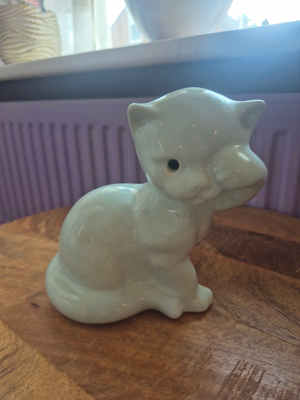 Vintage Keramieken Kat Beeldje - Lichtblauw, Ophalen of Verzenden