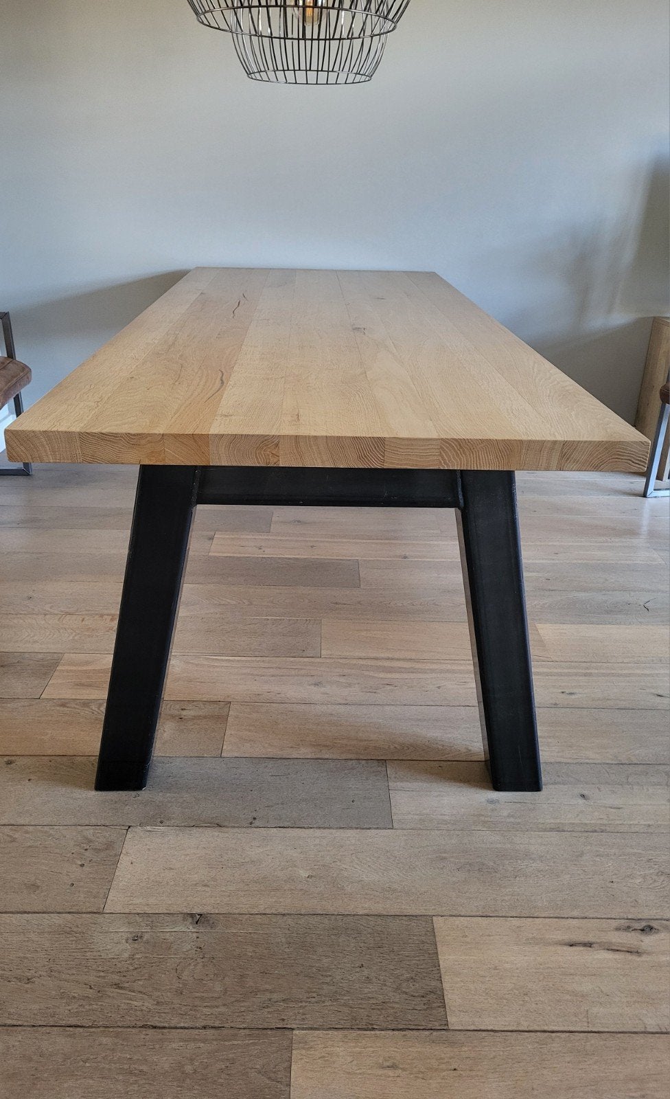 Eettafel met massief eiken blad, Ophalen, 200 cm of meer, 50 tot 100 cm, Zo goed als nieuw