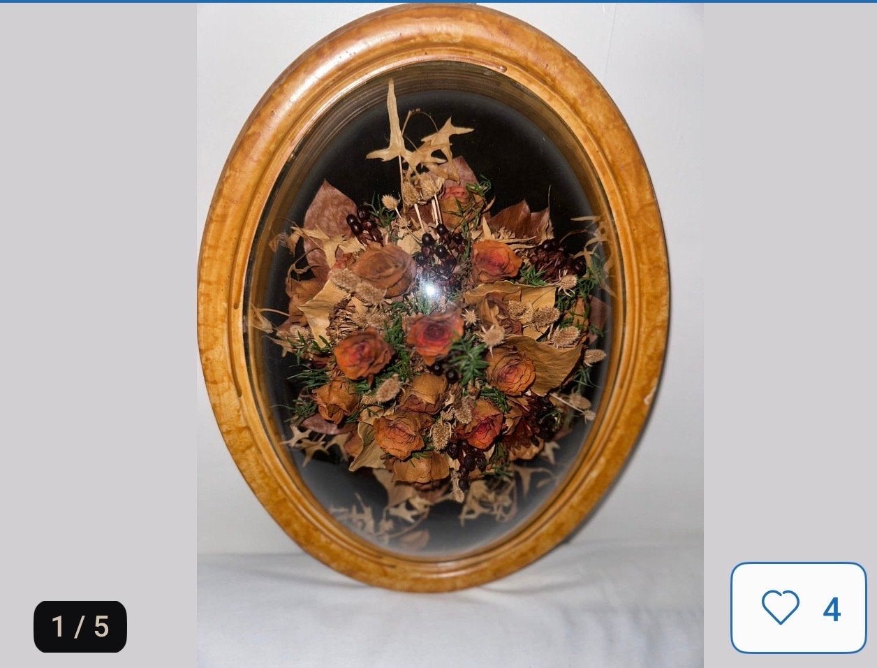 Vintage Droogbloemen Boeket in Ovale Koepel, Ophalen of Verzenden