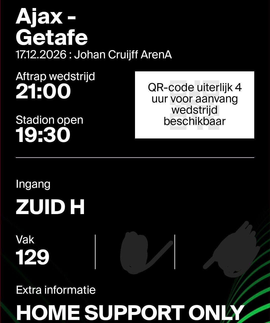 Ajax-Getafe F-side, Tickets en Kaartjes, Losse kaart, Eén persoon, December