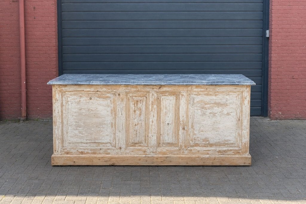 Keukenblok met whitewash en grijs marmeren blad, Ophalen of Verzenden, Zo goed als nieuw, Hout
