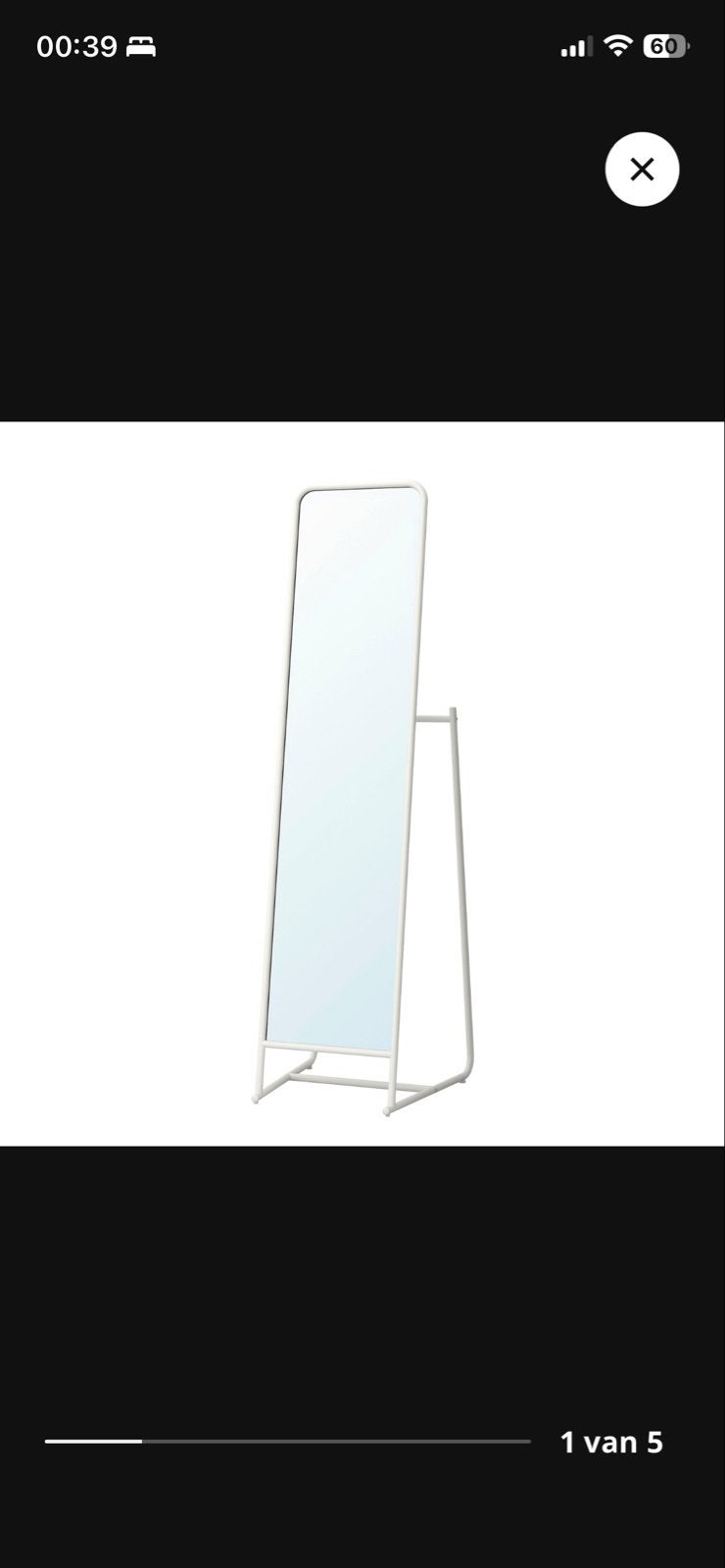 IKEA KNAPPER staande spiegel met kledingrek, wit, Huis en Inrichting, Woonaccessoires | Spiegels, Ophalen, Minder dan 50 cm, Zo goed als nieuw