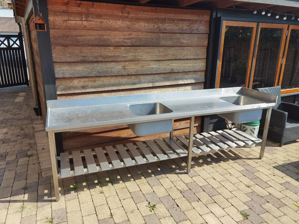 RVS Spoeltafel met Dubbele Spoelbak en Onderrek, Ophalen, Gebruikt, Overige typen