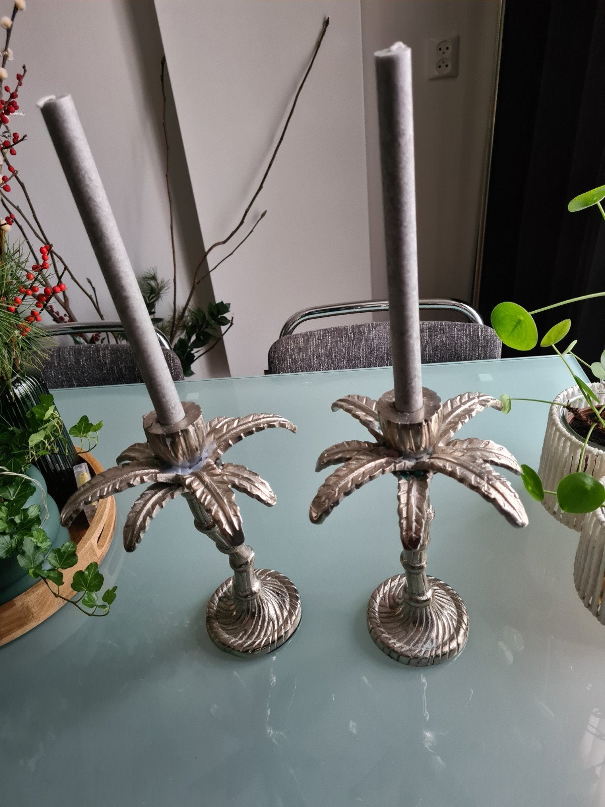 2 palmboom kandelaars zie beschrijving, Gebruikt, Natuurlijk materiaal, Ophalen of Verzenden, Kandelaar