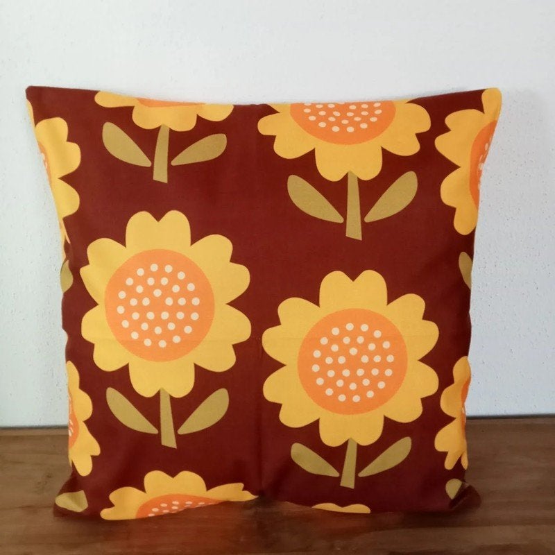 Retro kussenhoes Sunflower | 45 x 45 cm, Dekussenkraam@gmail.com, Bruin, Verzenden, De kussenkraam