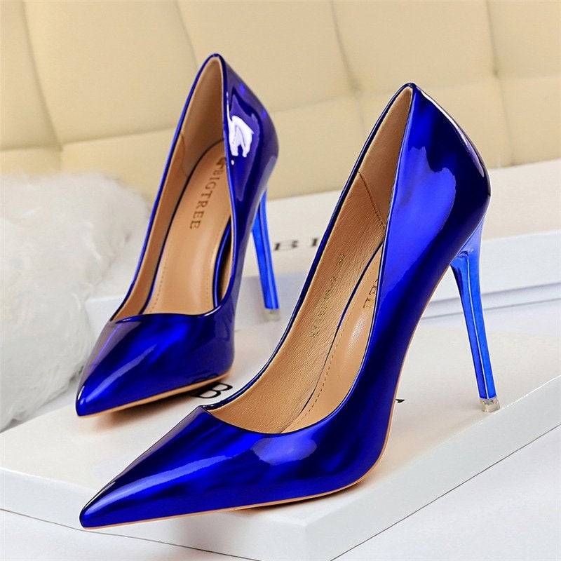 Hoge blauwe dames hakken stiletto pumps glimmende luxe punt, Verzenden, Nieuw, Blauw, Pumps