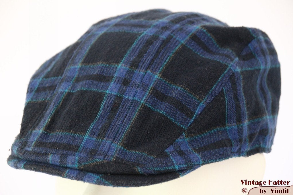 kleine Vintage flatcap Platte pet zwart en blauw geruit 54, Kinderen en Baby's, 134 t/m 140, Gebruikt, Jongen of Meisje, Ophalen of Verzenden