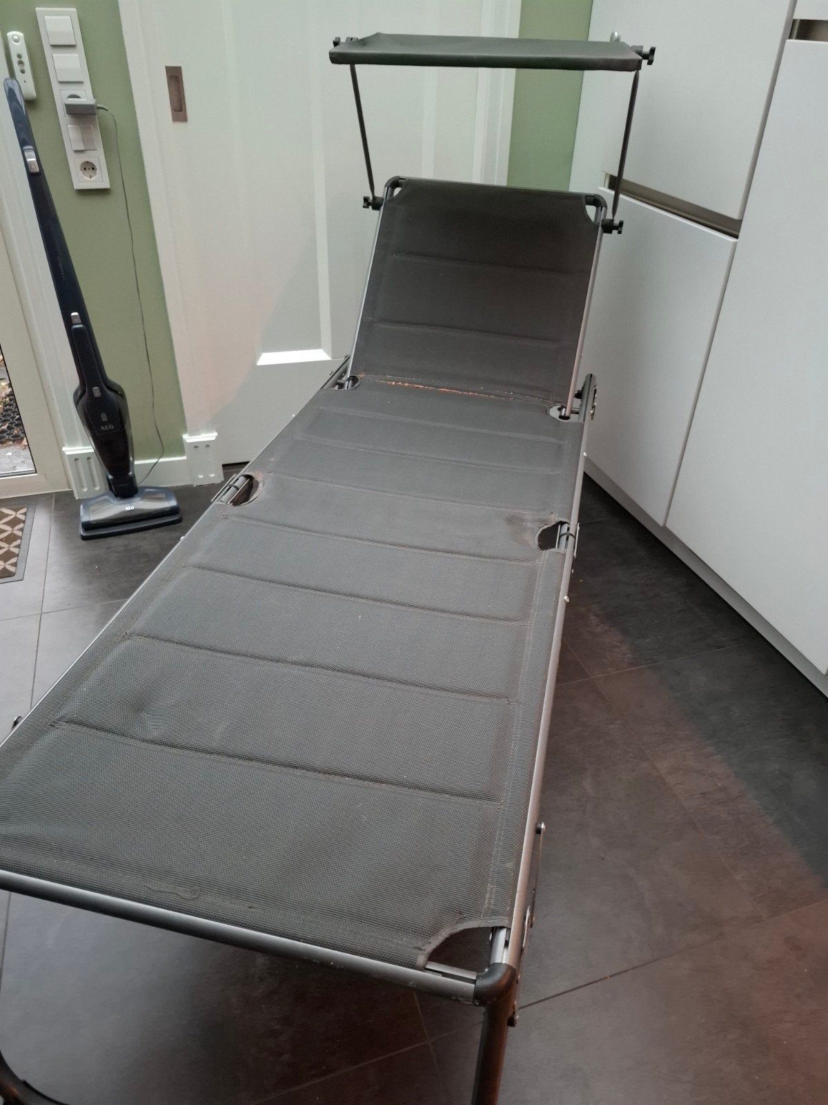 Ligbed met zonnedak, Tuin en Terras, Ophalen of Verzenden, Aluminium
