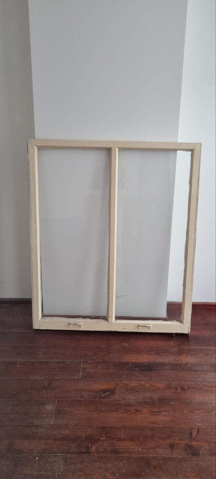 2 houten schuiframen met contra gewichten en enkelglas., Ophalen, Gevelraam of Ruit, Gebruikt, 80 tot 120 cm