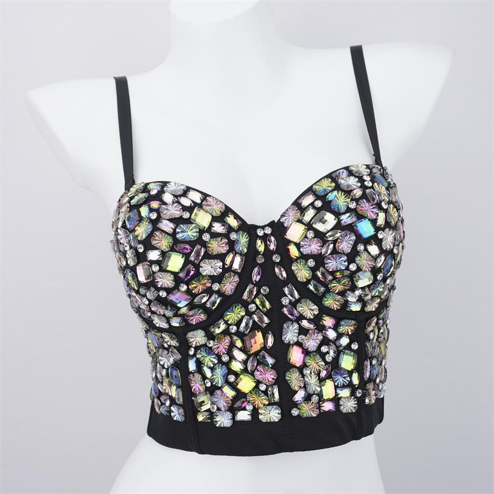 Zwarte gekleurde glitter dames korset top / crop topje feest, Maat 38/40 (M), Verzenden, Zwart, Nieuw
