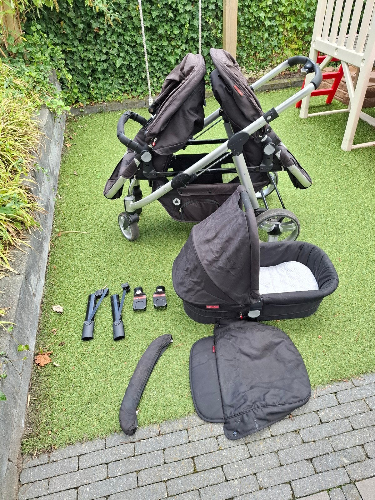 Topmark Duo tweeling kinderwagen met reiswieg, Kinderen en Baby's, Kinderwagens en Combinaties, Gebruikt, Duowagen, Ophalen, Kinderwagen