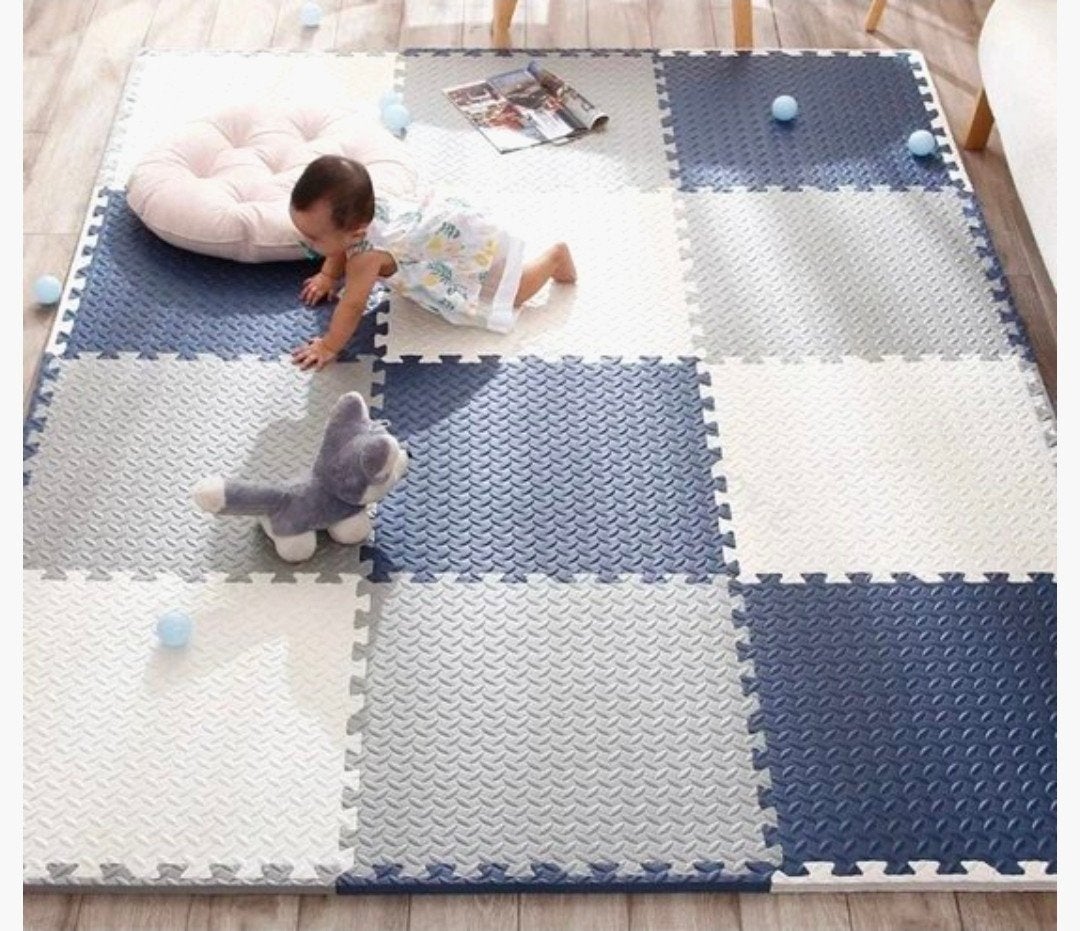 Speelkleed Foam Tegels Blauw Wit Grijs 120x120cm Nieuw, Ophalen of Verzenden, Nieuw, Speelkleed