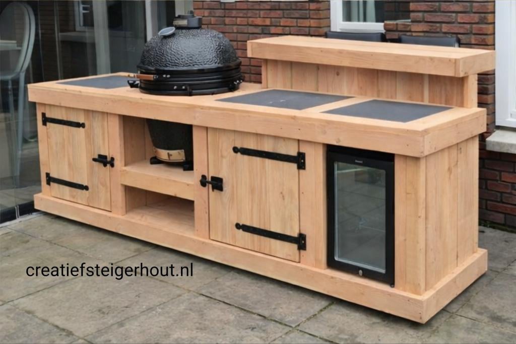 Combi buitenkeuken en bar douglas hout voor kamado koelkast, Ophalen of Verzenden, Nieuw, Houtskool, Vrijstaand