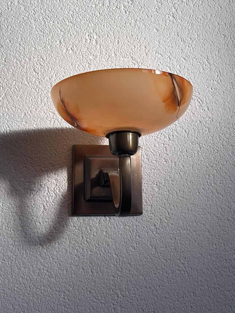 Vintage Art Deco Wandlampen 2 met Glazen Kap, Ophalen, Gebruikt, Glas