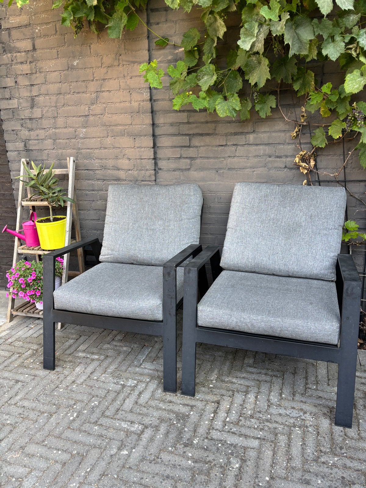 Aluminium tuinstoelen / loungestoel Exterioo weather kussens, Gebruikt, Aluminium, Loungeset, Stoel