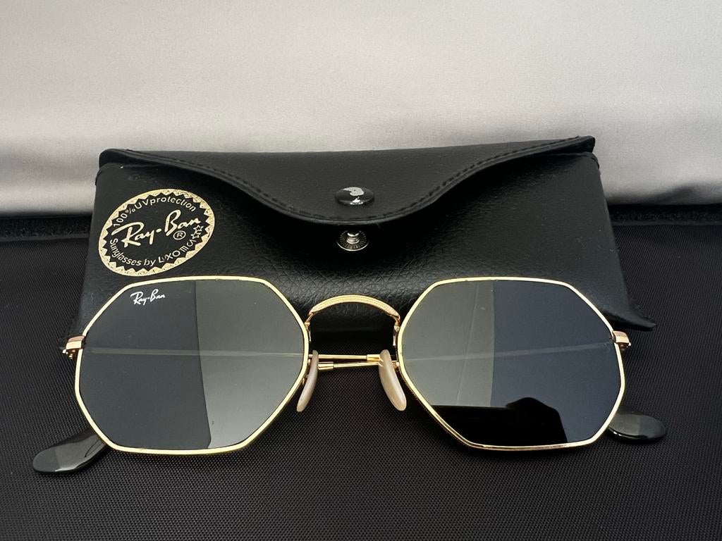 Ray-Ban Hexagonal Zonnebril RB 3556-N Goud Zwart, Zonnebril, Zwart, Ophalen of Verzenden, Zo goed als nieuw