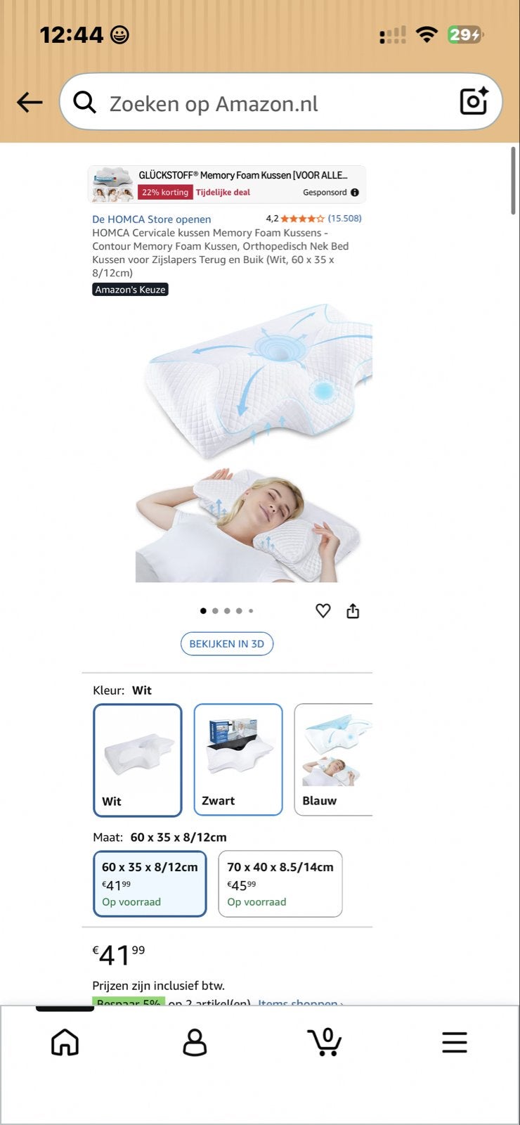 HOMCA Memory Foam Kussen - Orthopedisch Nek Kussen, Huis en Inrichting, Slaapkamer | Beddengoed, Eenpersoons, Wit, Nieuw, Ophalen of Verzenden
