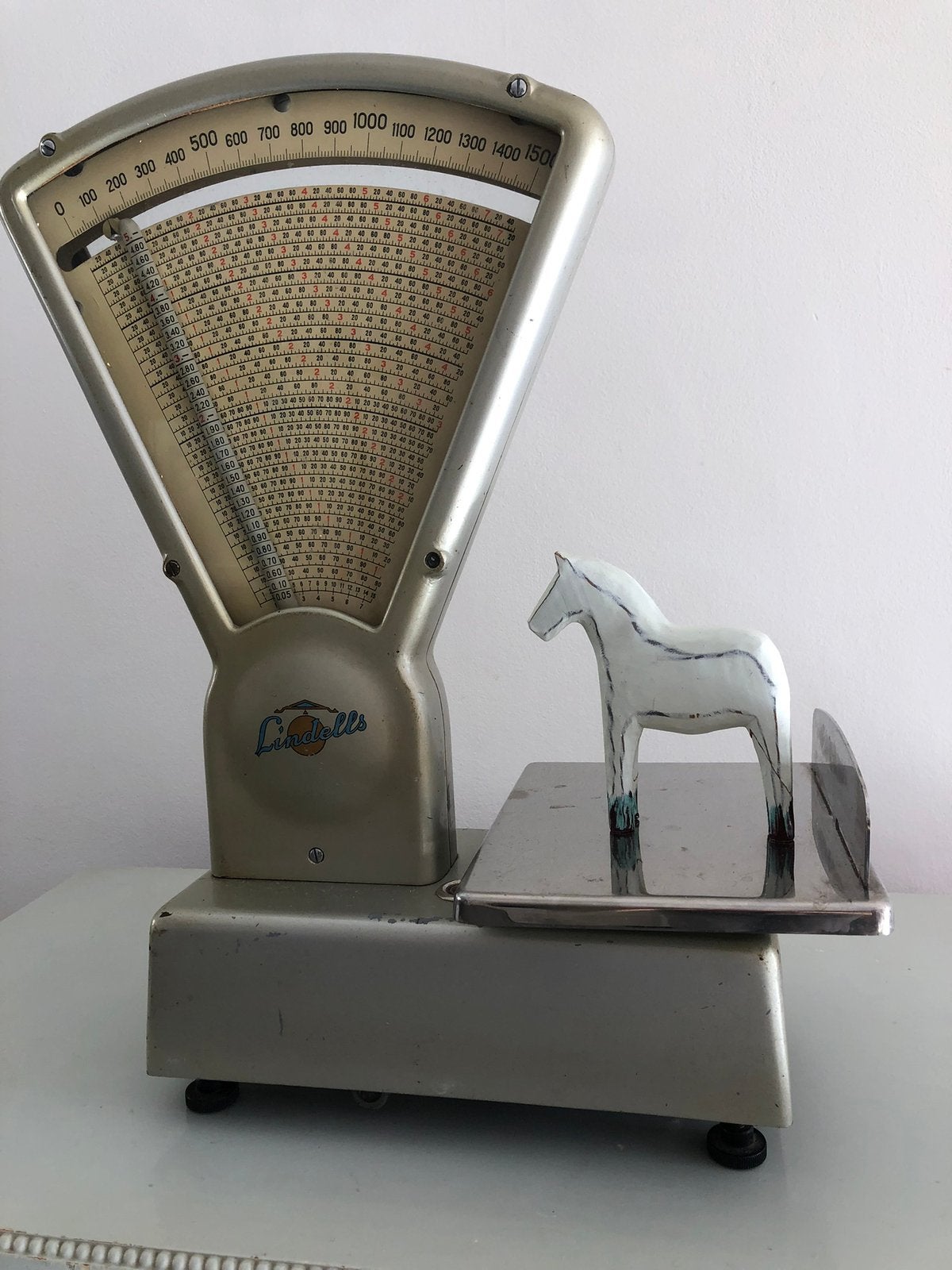 Vintage Zweedse emaille weegschaal Lindells - SALE!, Ophalen, Lindells Jönköping, Keukenweegschaal, Analoog