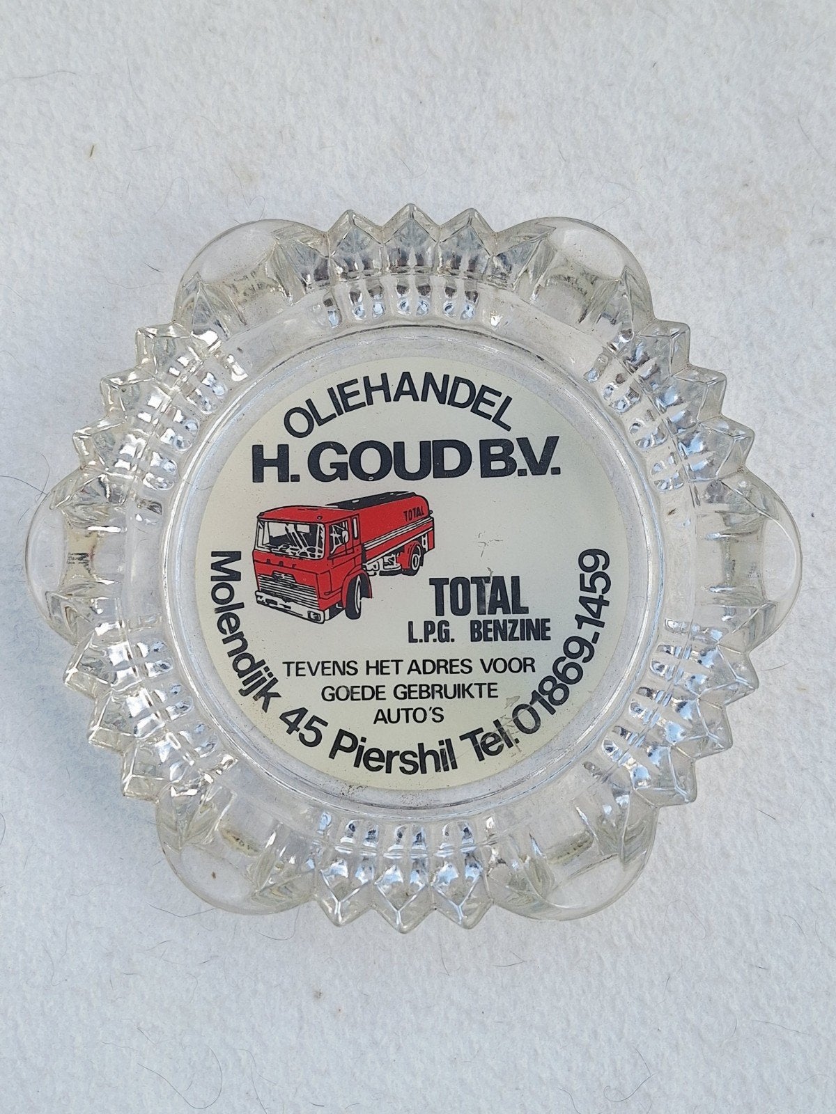 Vintage Asbak Daf van Oliehandel H. Goud B.V. Total, Ophalen of Verzenden, Gebruikt, Gebruiksvoorwerp