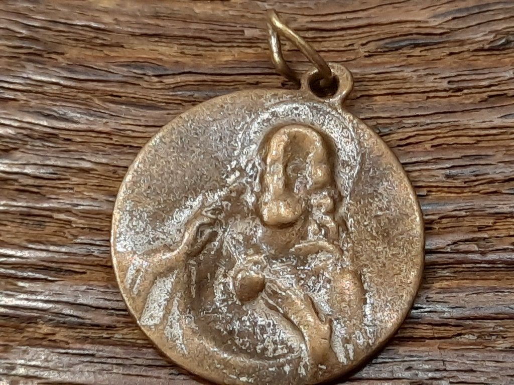 oude koperen hanger Heilig Hart Christus, begin 1900, Ophalen of Verzenden