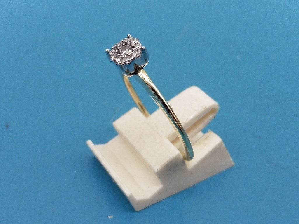 Gouden Diamonde bi-color damesring met briljant          G24, Sieraden, Tassen en Uiterlijk, Ringen, Gebruikt, ., Ophalen of Verzenden