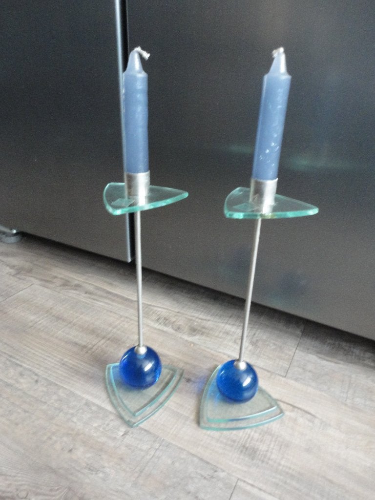 MOOIE VINTAGE  DESIGN KANDELAARS /GLAS/  STEFAN  LENKE, Antiek en Kunst, Ophalen of Verzenden, Glas