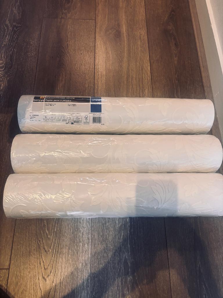 Behang 3 rollen, Ophalen of Verzenden, Wit