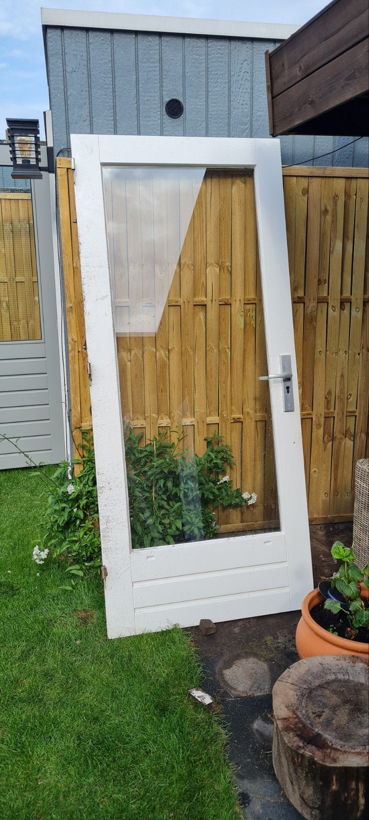 buitendeur met raam, Gebruikt, Deurkozijn, 150 tot 225 cm, Hout