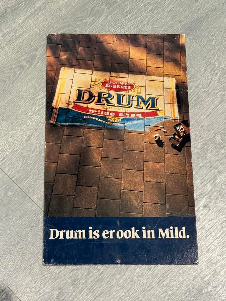 Vintage Drum Shag Reclamebord - Douwe Egberts, Verzamelen, Merken en Reclamevoorwerpen, Gebruikt, Reclamebord, Ophalen of Verzenden