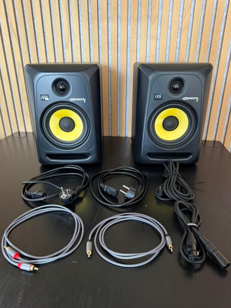 KRK Rokit 6 Studiomonitoren set + kabels, Ophalen, Gebruikt, Front, Rear of Stereo speakers, Overige merken