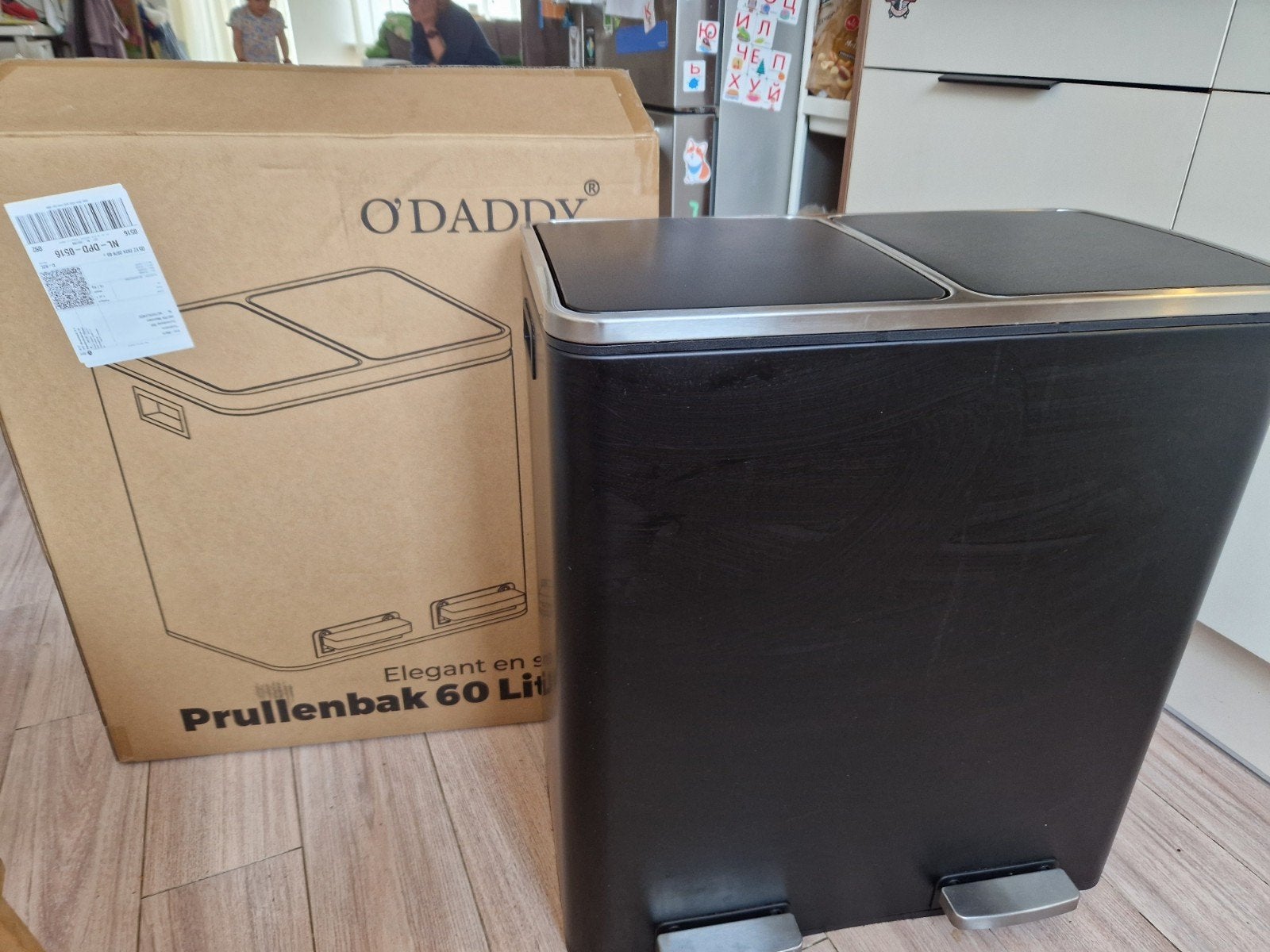Prullenbak 60l O'daddy metal and plastic, Kunststof, Gebruikt, Met pedaal, 40 liter of meer
