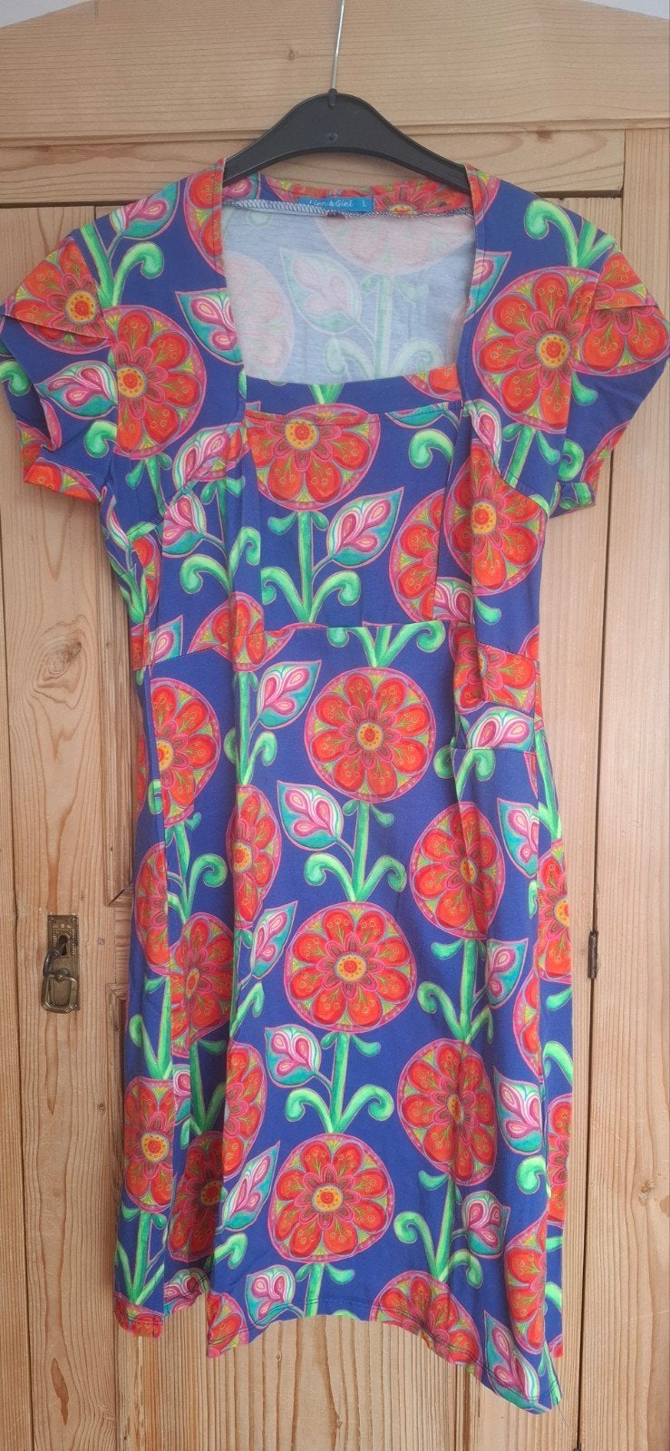 Lien & Giel jurk met bloemenprint, maat L, Kleding | Dames, Meerkleurig, Maat 42/44 (L), Ophalen of Verzenden, Gedragen