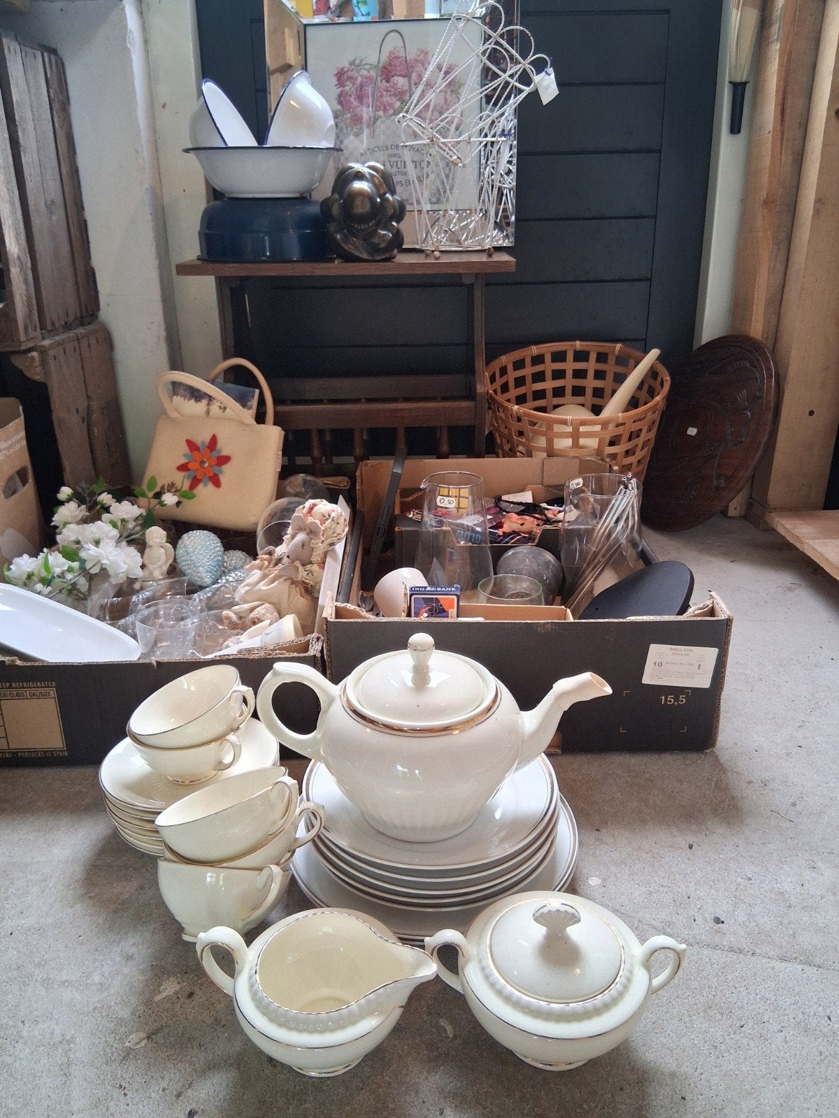 rommelmarkt spullen mosa servies emaille flora Plateel kaart, Ophalen