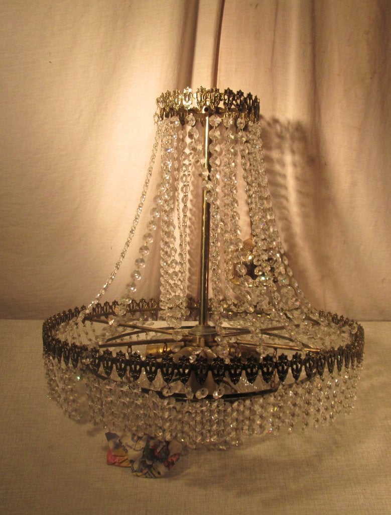 Mooie Retro Belletjes Luchter in metaal en glas, Ophalen of Verzenden, Zo goed als nieuw, Glas