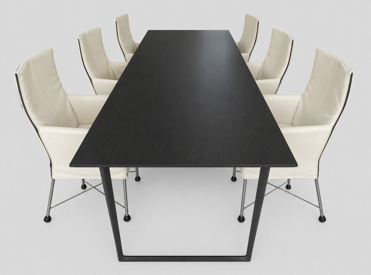 10 Montis Chaplin design eetkamerstoelen leer crème en zwart, Huis en Inrichting, Ophalen, Zwart, Zo goed als nieuw, Vier