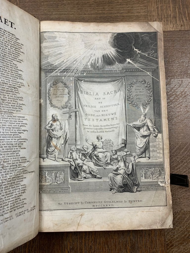 Biblia Sacra 1732 oud katholieke bijbel in oude leren band, Antiek en Kunst, Ophalen of Verzenden