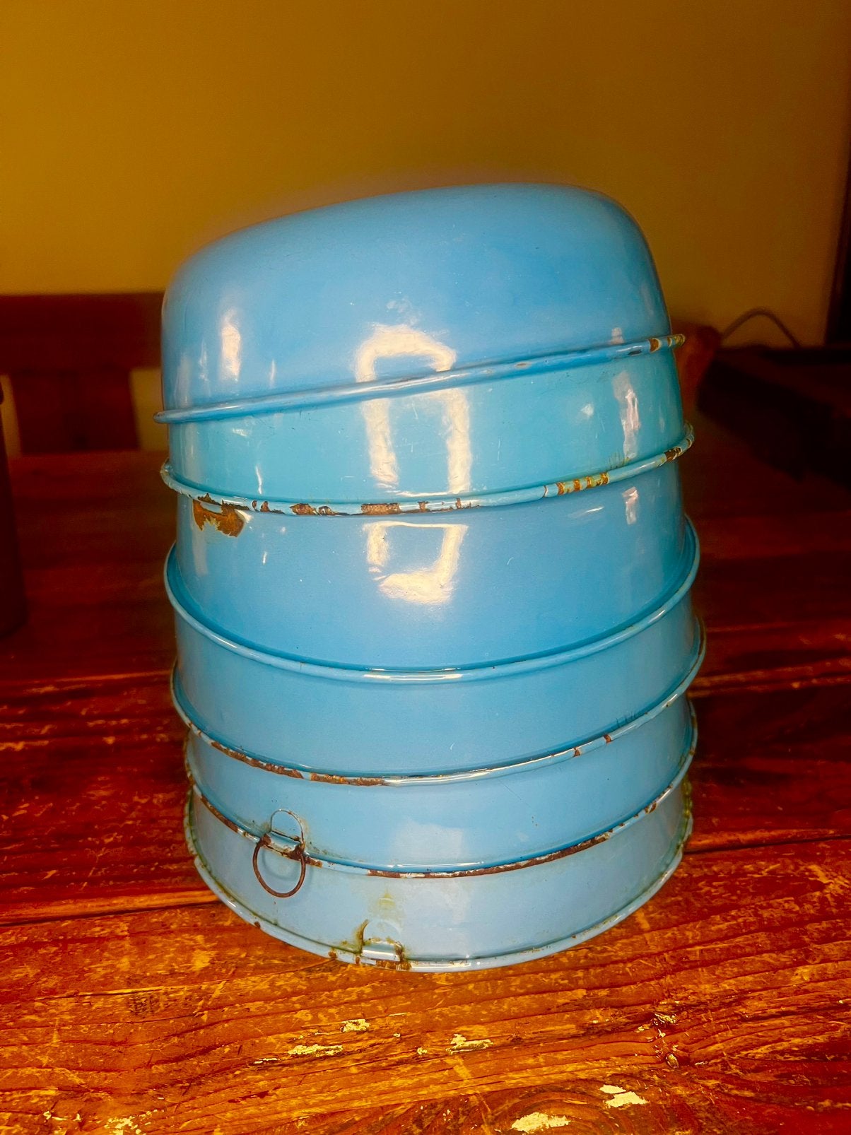 Brocante Frans blauw emaille tulband rijstring bakvorm, Antiek en Kunst, Ophalen