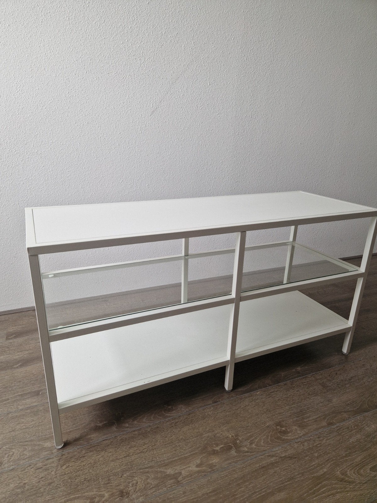 ikea Vittsjö wit TV-meubel/dressoir met glazen planken, Ophalen, Gebruikt, 100 tot 150 cm, Glas