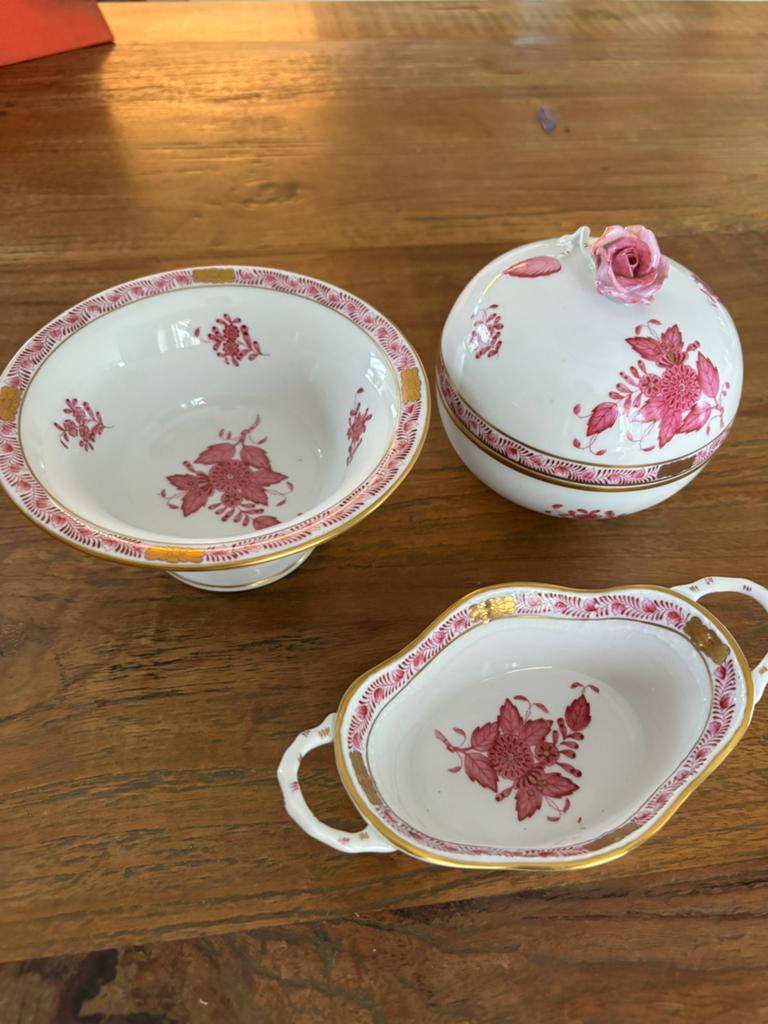 Herend Porselein Set: Kom, Suikerpot & Sauskom - Roosdecor, Ophalen