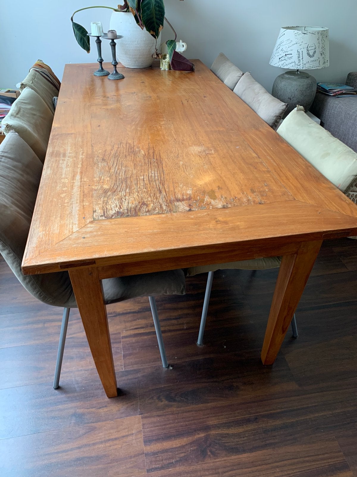 Massief eiken eettafel 200 x 90 cm – robuuste kwaliteit, Huis en Inrichting, Ophalen, Gebruikt, Eikenhout, 50 tot 100 cm