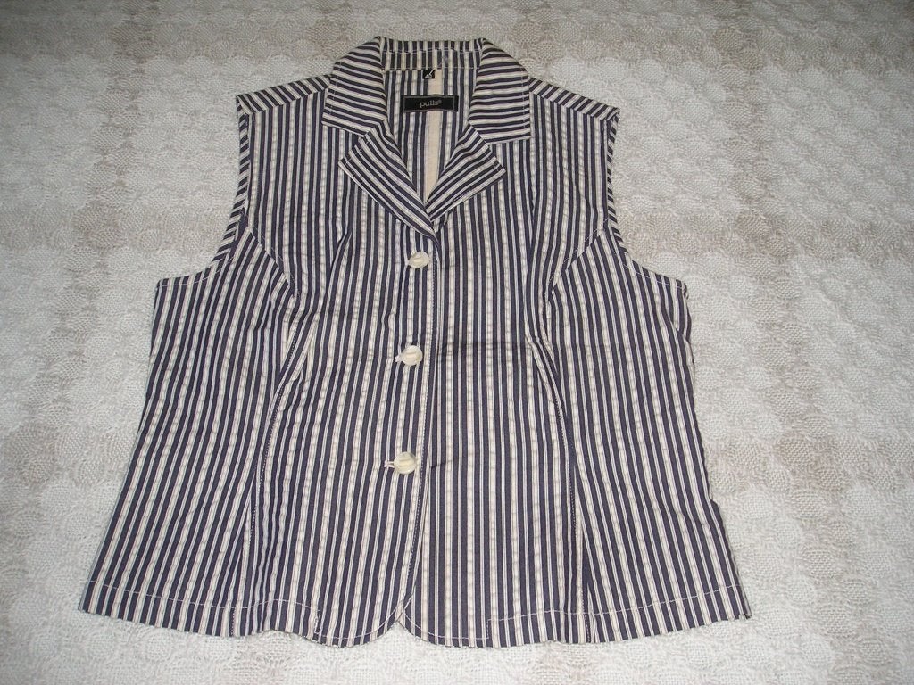 blauw/wit gestreepte blouse / bodywarmer Pulls maat 40, Pulls, Blauw, Zo goed als nieuw, Ophalen