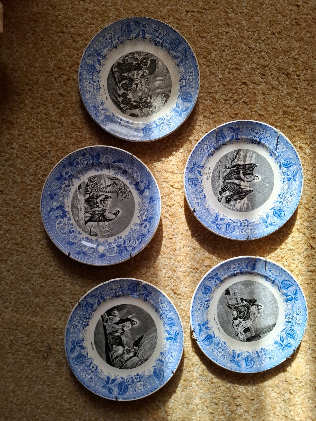 Set van 5 antieke blauw-witte decoratieve borden, Ophalen of Verzenden