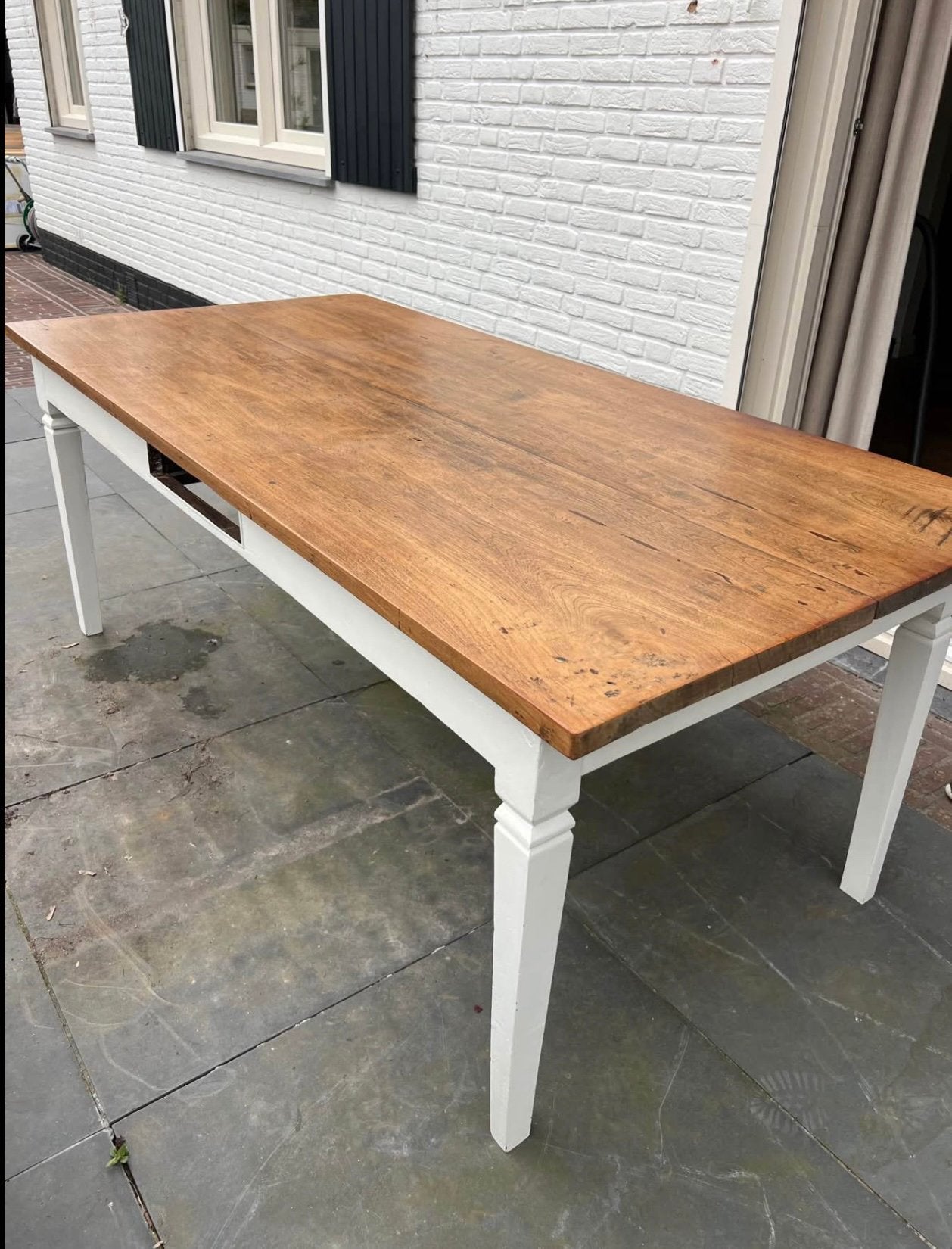 Grote  rechthoekige eettafel 6-8 personen, Ophalen, Landelijk/koloniaal, 50 tot 100 cm, Zo goed als nieuw