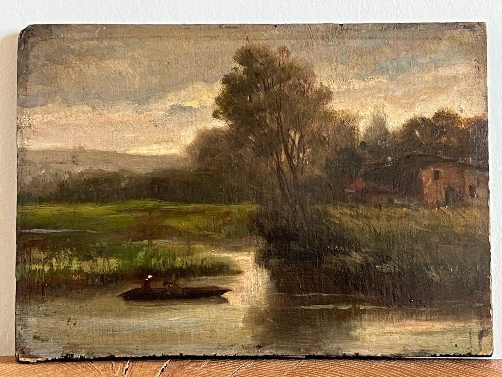Landschap / Olie op paneel, Ophalen of Verzenden