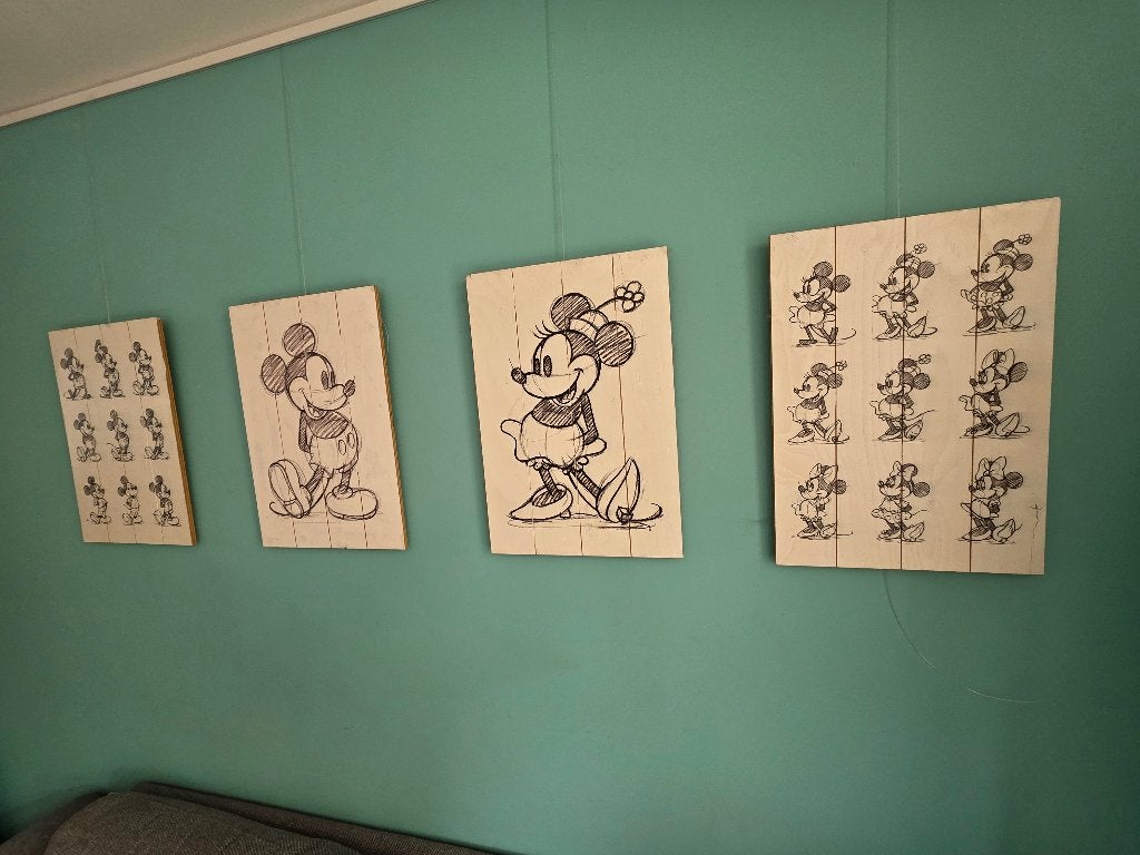 Set van 4 houten Disney wandborden (Mickey & Minnie), Ophalen, 40 cm, Hout, Zo goed als nieuw