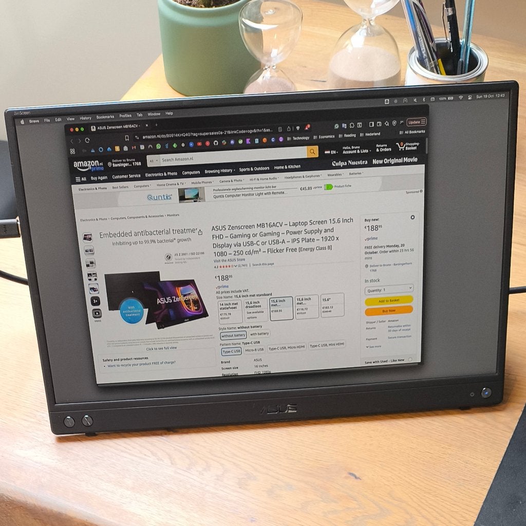 ASUS Zenscreen MB16ACV Portable 15.6" Monitor ZGAN, Draaibaar, Full HD, Ophalen of Verzenden, Zo goed als nieuw