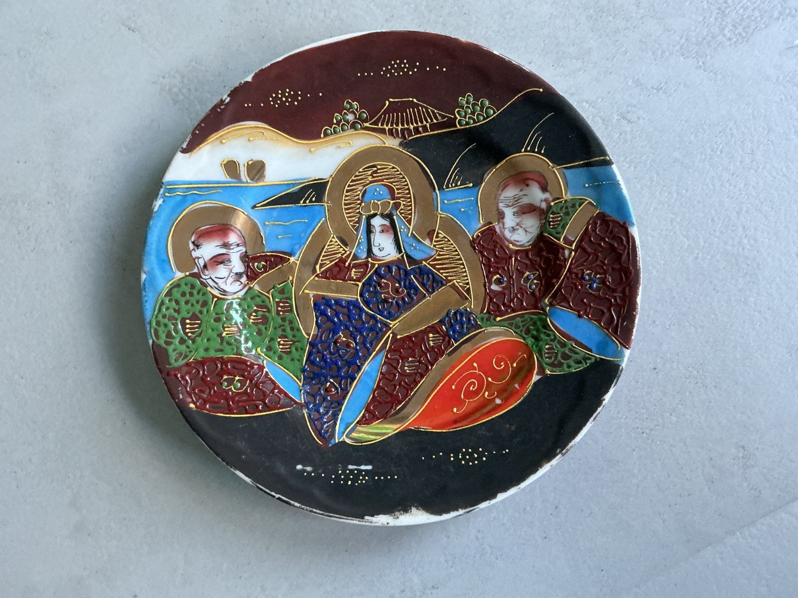 Antiek Japans Satsuma Aardewerk Bord met Figuren, Ophalen of Verzenden