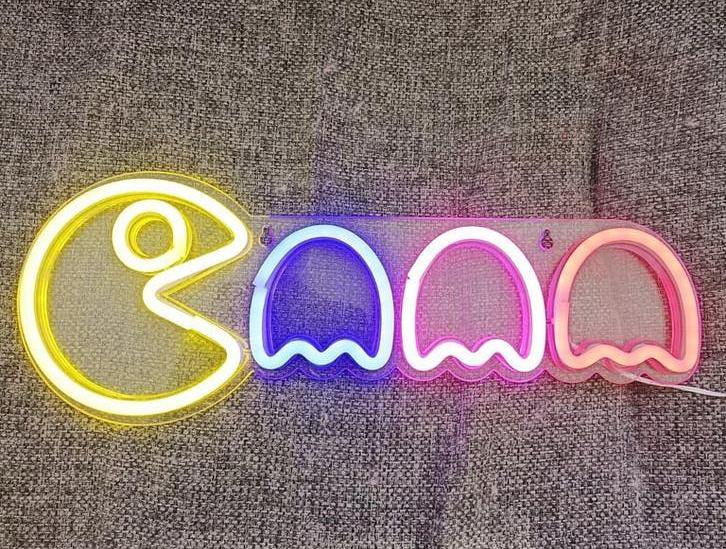 Neon LED-licht pacman jaren 80 vibe’, Huis en Inrichting, Lampen | Hanglampen, Ophalen of Verzenden, Zo goed als nieuw, Minder dan 50 cm